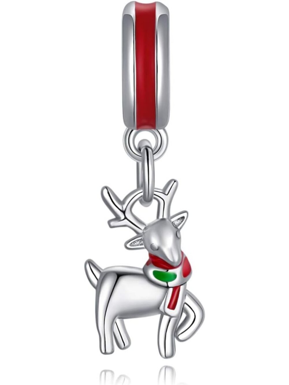 Sterling Silver Christmas Charm - Red Santa Hat & Deer Bead for Women’s Gifts